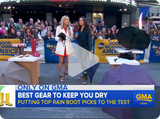A freeze frame of a Good Morning America clip highlighting how much they like the Repel Umbrella and how it's great in keeping you dry.