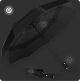 An image of a black umbrella open and one that is closed. There are 4 icons on the image portraying different aspects of the umbrella with the color pallet icon highlighted.