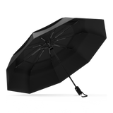 The Black Top Best-Selling Windproof Compact Travel Umbrella is pictured on it's own, open and leaning to the left.