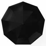 A head on shot of the compact travel umbrella, know for being windproof and automatic with a teflon coated canopy.