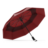 The Red Top Best-Selling Windproof Compact Travel Umbrella is pictured on it's own, open and leaning to the left.
